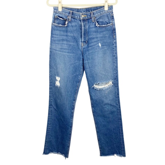 Carmar Button Fly Distressed Jeans Raw Hem Womens Size 28 High Rise Straight - Picture 1 of 9